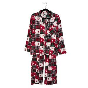 Disney Parks Women's Small Mickey Mouse Holiday Flannel Pajama Set Plaid Xmas